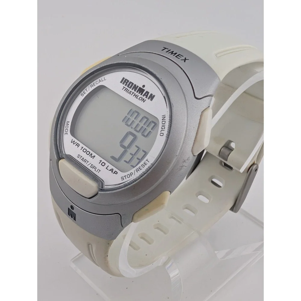 Timex Ironman Triathlon Digital Watch Men‎ 40mm Case 10 Lap White- New Battery